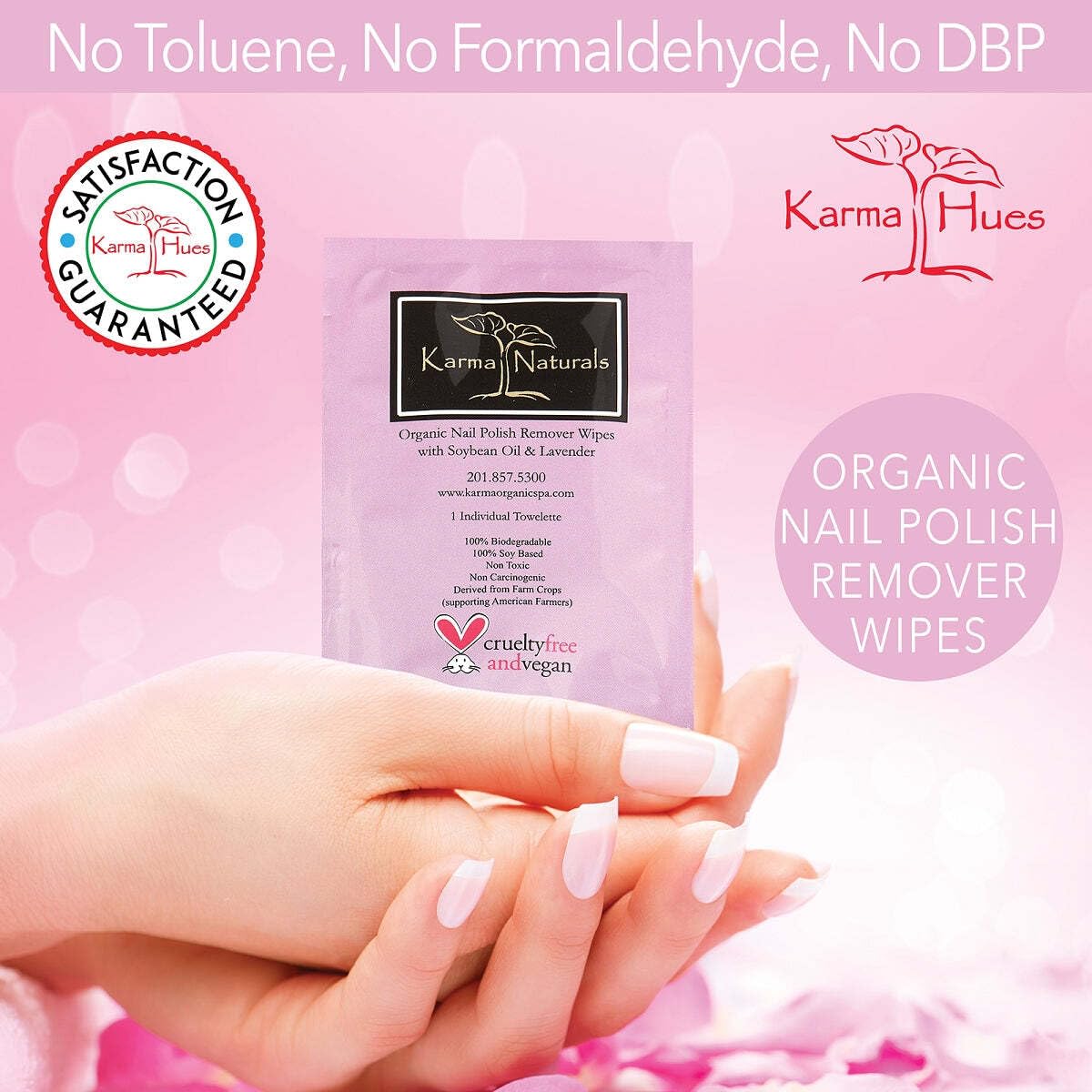 Nail Polish Remover Wipes with Soybean & Lavender Oil - 10 pcs Non-Toxic Nail Polish Remover Wipes - Soy Based Individually Wrapped Pads for Home & Professional Use by Karma Organic