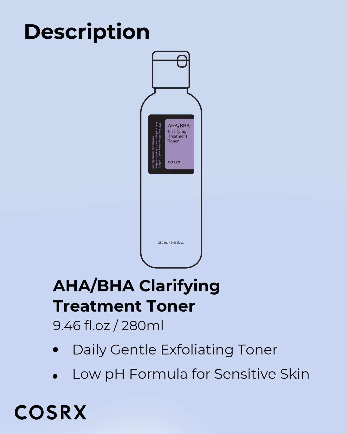 COSRX AHA/BHA Treatment Toner, Facial Exfoliating Spray for Whiteheads, Pores, and Uneven Skin, 9.46 fl.oz/ 280ml, Not Tested on Animals, No Parabens, No Sulfates, Korean Skin Care