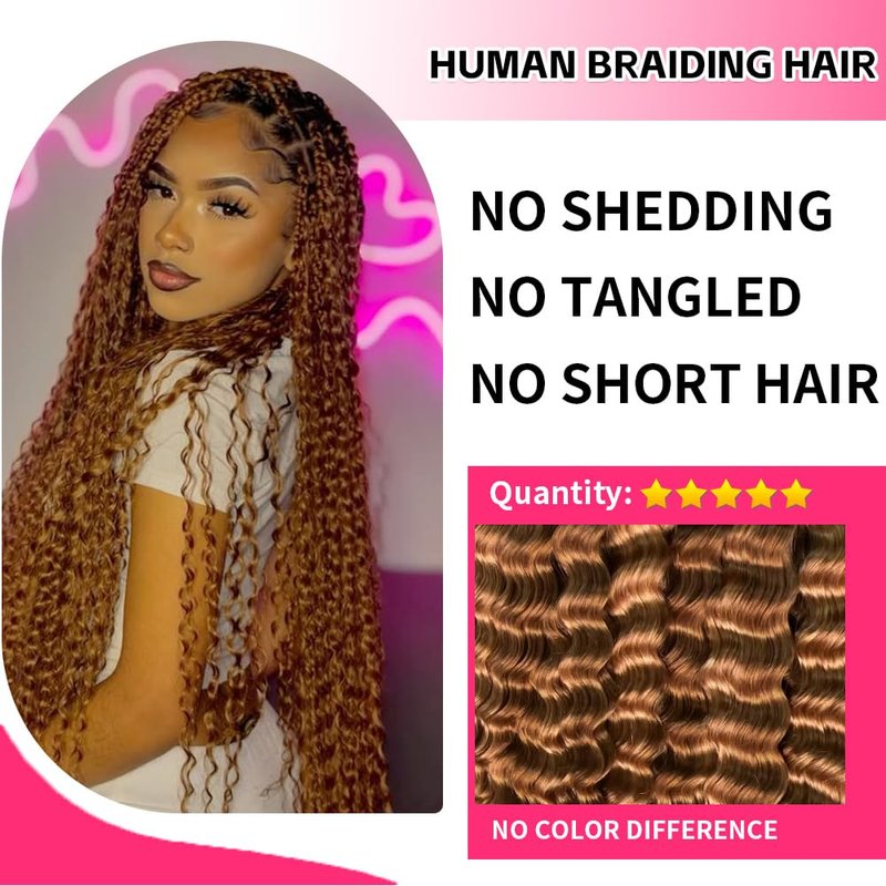27 Blonde Boho Human Braiding Hair 120g Curly for Boho Braids Bohemian 100% Human Hair for Braiding Wet and Wave Deep Wave Bulk Human Hair for Boho Knotless Braids No Weft 3 Bundles 14inch