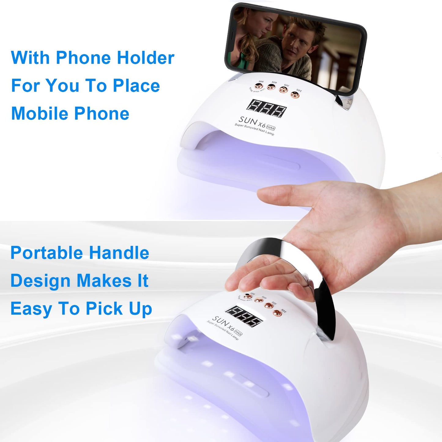 fenshine UV LED Nail Lamp, 220W UV Nail Polish Light with Phone Holder Professional Nail Gel Polish Dryer Curing Lamp with 4 Timer Setting, Auto Sensor 45 Beads for Nail Art Design
