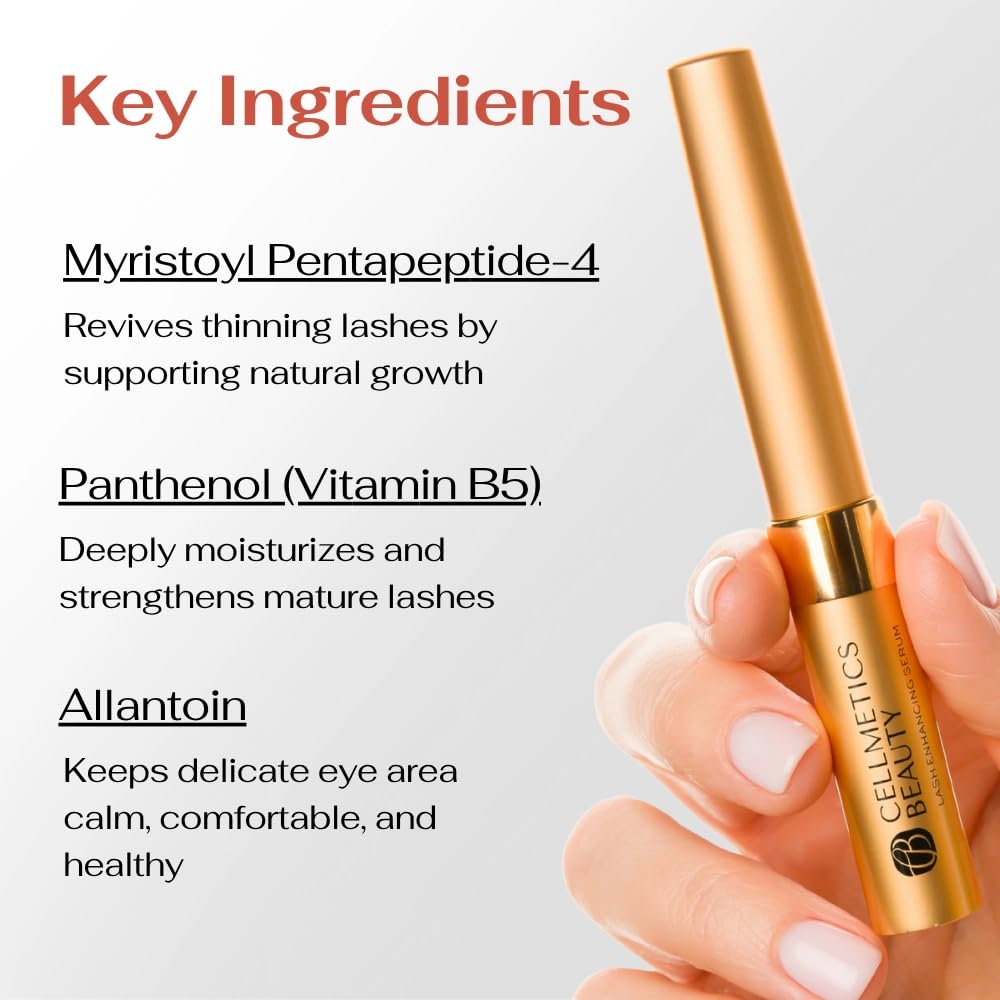 Cellmetics Beauty Peptide Lash Serum for Eyelash Growth - Eyelash Growth Serum with Advanced Formula to Support Longer Fuller and Thicker Looking Lashes - Vegan & Cruelty-Free for Sensitive Eyes