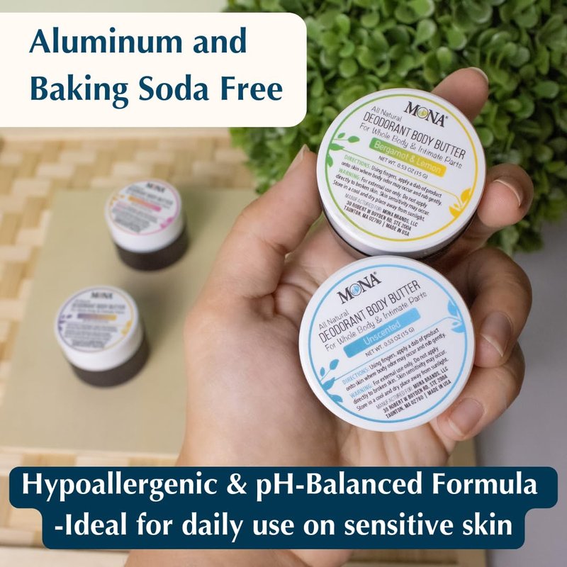 All Natural Whole Body Deodorant Cream - Aluminum & Baking Soda Free | Travel Size 4-Pack (0.53 Oz Each)