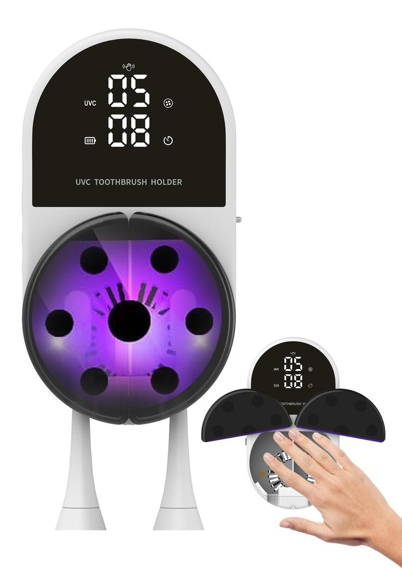 Jetfresh UV Toothbrush Sanitizer Holder | Wall Mounted UV-C Toothbrush Cleaner | Tooth Brush Sanitizer Holder Auto Shut-Off, USB Rechargeable, Fits All Brushes, Bathroom Organizer