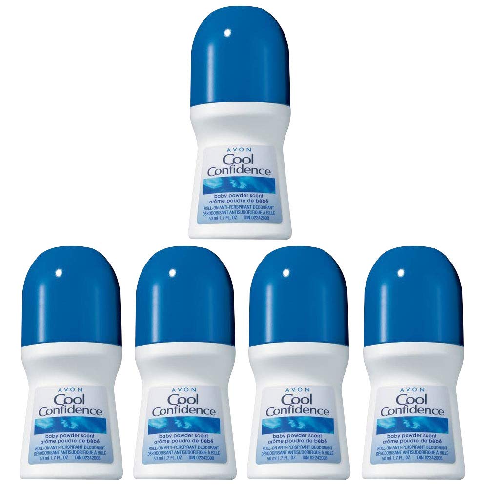 Avon Cool Confidence Baby Powder Scent Roll-On Antiperspirant Deodorant, 24-Hour Sweat & Odor Protection, Anti-Perspirant for Men & Women, 1.7 Fl Oz (Pack of 5)