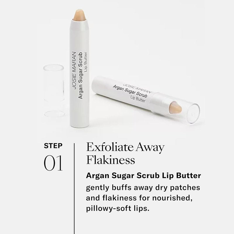 Josie Maran Lip Exfoliator & Plumping Gloss | Argan Sugar Scrub & Hyaluronic Lip Booster - 2 Piece Lip Care Kit
