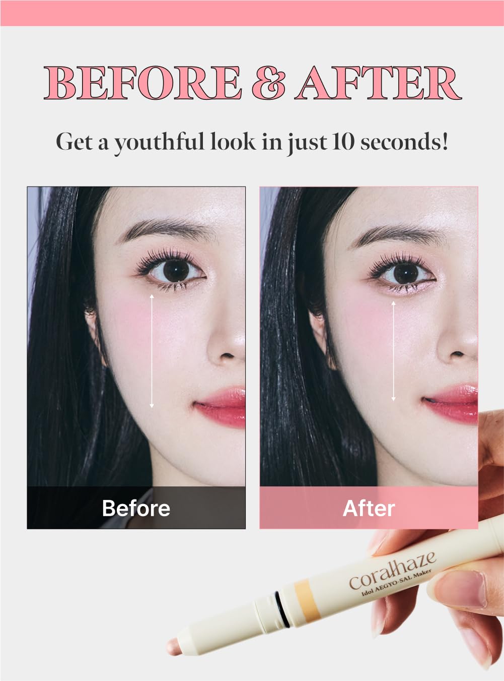 CORALHAZE Idol AEGYO-SAL Maker 05 Dreamy Rose, 2-in-1 Under-Eye Highlighter and Contour Liner for Bright, Voluminous Eyes, Long-Lasting, Smudge-Proof Shimmer Stick with Natural Glow, Korean Beauty