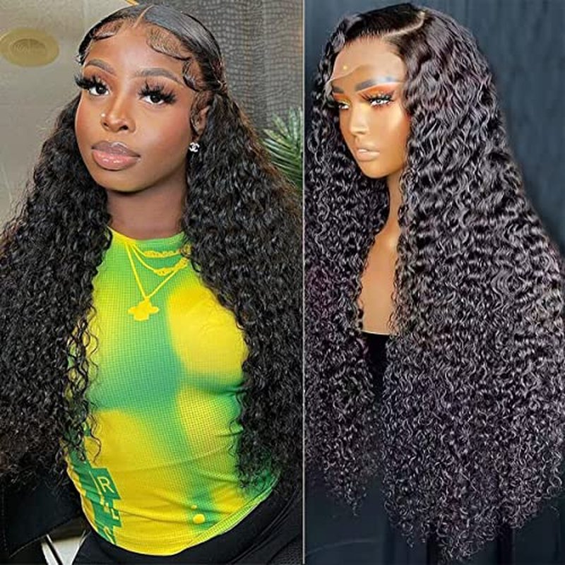 24 Inch Lace Front Wigs Human Hair 13x4 Deep Wave Wig Transparent Lace Frontal Wig Pre Plucked with Baby Hair 180% Density Curly Wig for Women