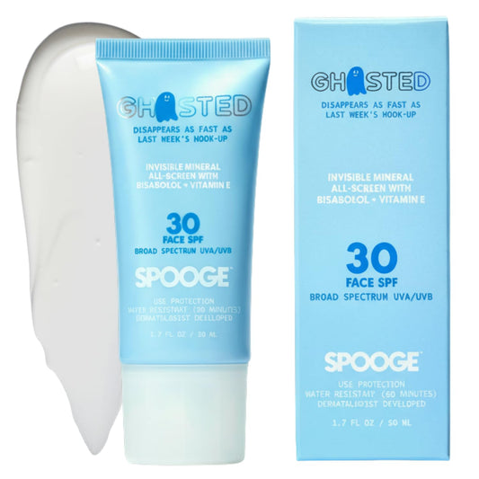 Spooge Ghosted | Mineral Sunscreen SPF 30 | Oil-Free Non Toxic Sun Care | Zinc Oxide Sunscreen | Water Resistant | Bisabolol Infused Formula | Dermatologist Developed | Reef Safe Sunblock | 1.7 oz