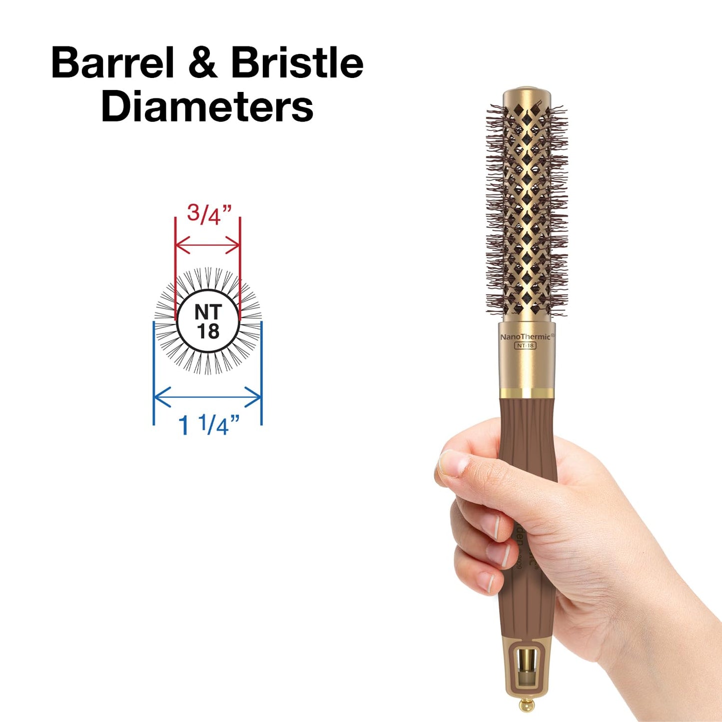 Olivia Garden NanoThermic Ceramic + Ion Round Thermal Hair Brush - Not Electrical - Professional Blowout Brush for Normal to Thick Hair, NT-18 3/4"