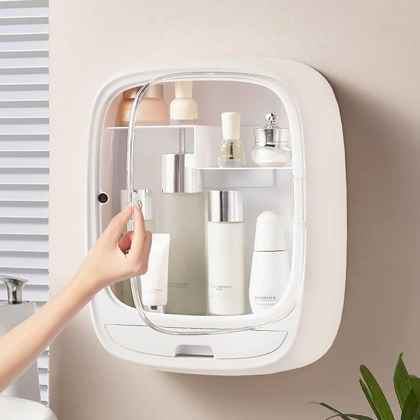 Heaime Makeup Organizer Shelf,Wall-Hanging Cosmetics Organizer and Storage Box,Cosmetic Display Cases,Wall-Mounted Storage Rack for Cosmetics,Skincare and Hair Accessorie