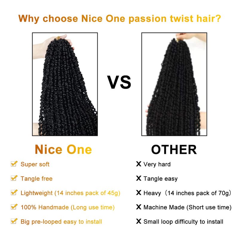 Nice One Pre-Twisted Passion Twist Hair 16 Inch, 112strands Passion Twist Crochet Hair for Women 8 Packs Pre-Looped Passion Twists Braiding Synthetic Hair Extensions (16 Inch (Pack of 8), T30)