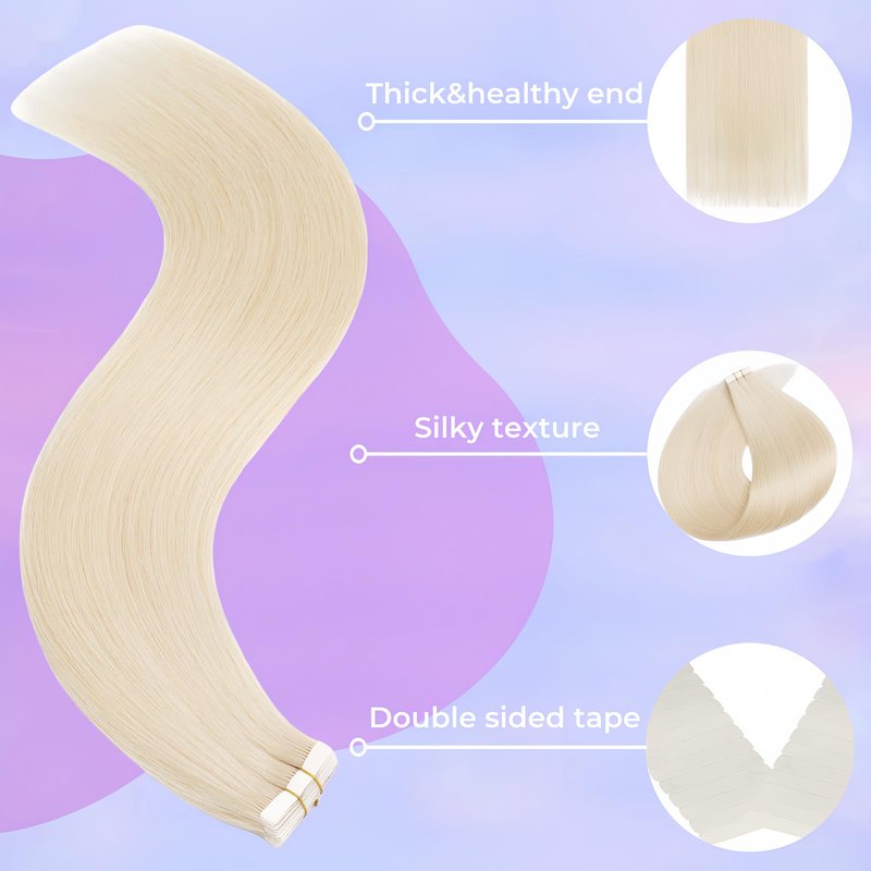 Tape in Hair Extensions Human Hair Utra Thin Invisible Seamless 20pcs 50g (Platinum Blonde, 18 inch)