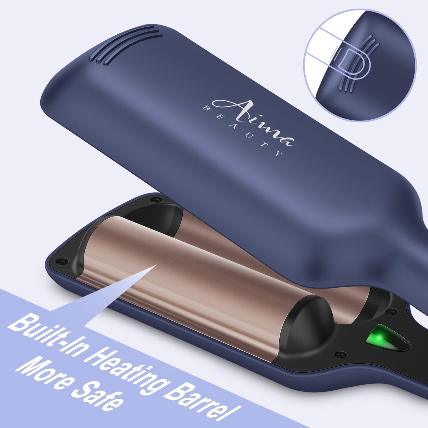 32mm (1.25") Aima Beauty Twins Mermaid Hair Waver, Anti-Scald Hair Crimper 2 Barrel, Beach Wave Curling Iron, Curling Wand with Storage Lock 15S Heats Up for Short/Medium/Long Hair Prussian Blue