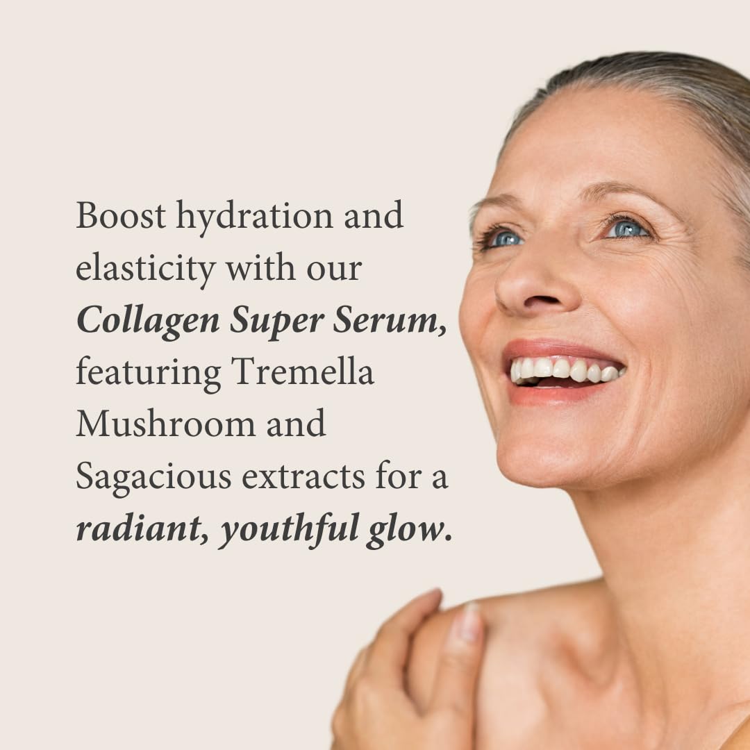 Hydrating Collagen Super Serum – Lightweight Vegan Formula with Tremella Mushroom for Smooth, Plump & Dewy-Looking Skin – Moisture Boost for Radiant, Resilient Skin – 30ml