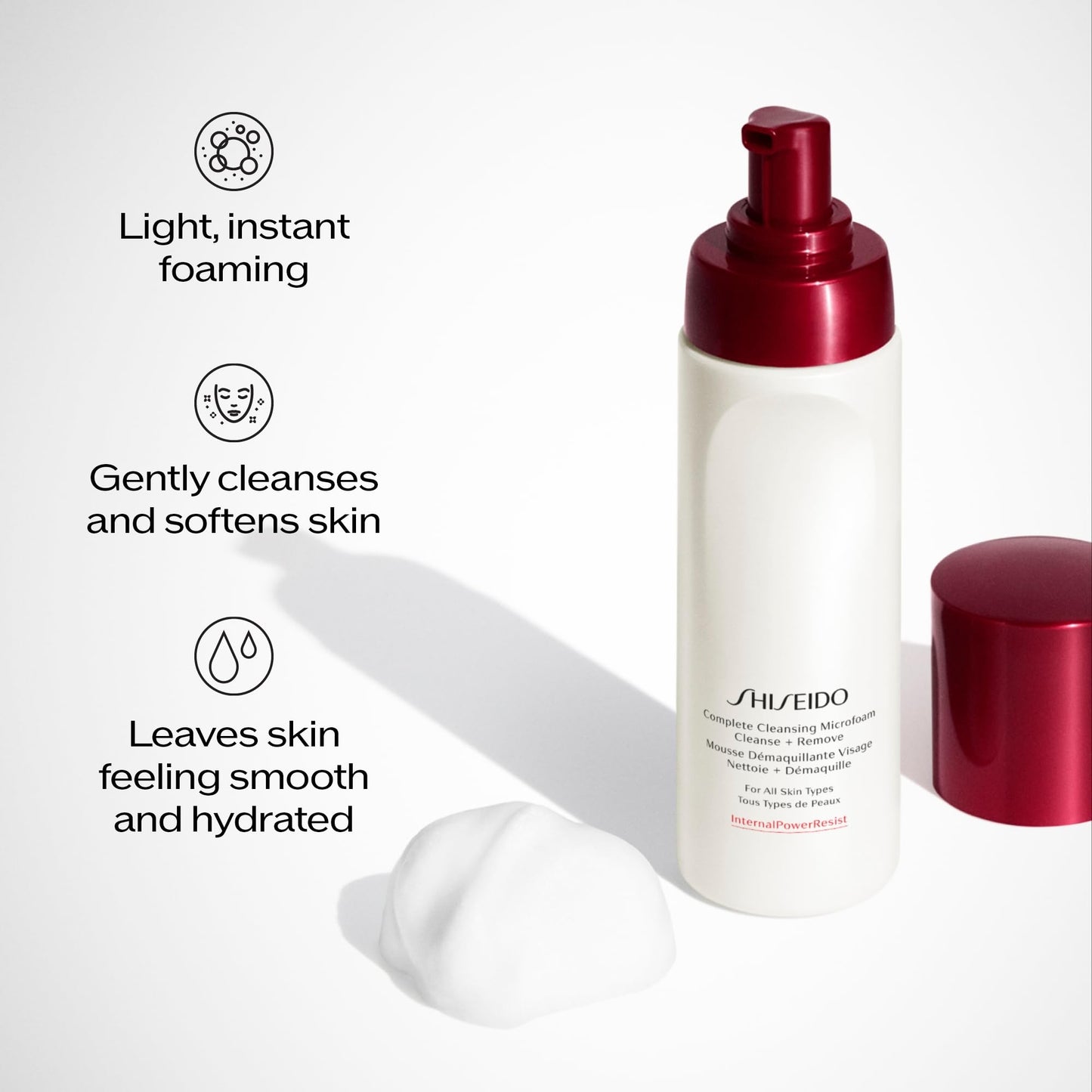 Shiseido Complete Cleansing Microfoam - 180 mL - Light, Instant Foaming Cleanser for Smooth, Hydrated Skin - Softens & Removes Impurities - All Skin Types