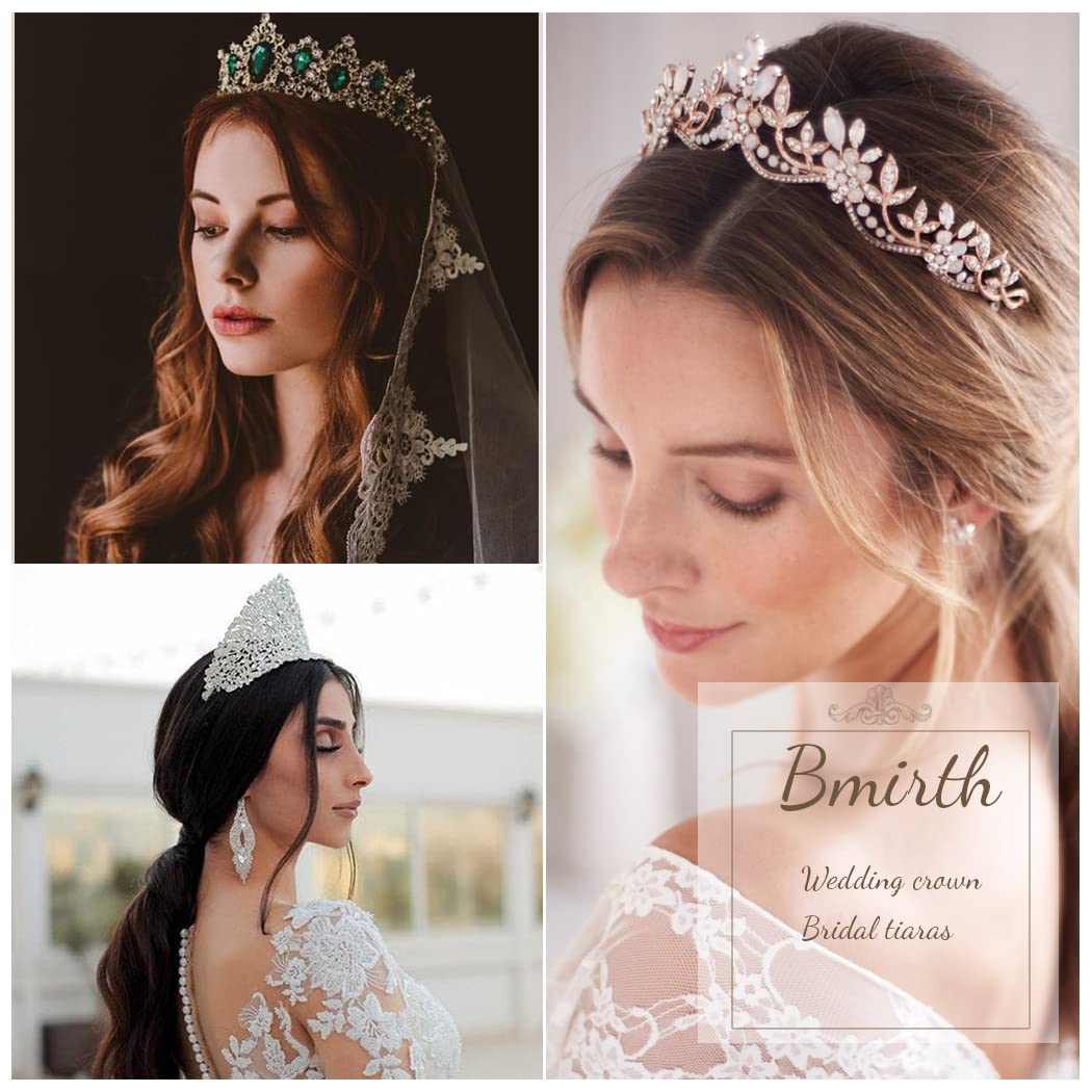 Bmirth Baroque Crown and Tiara Gold Crystal Pearl Bride Wedding Queen Crowns Decorative Princess Tiaras Rhinestone Hair Accessories for Women(L)