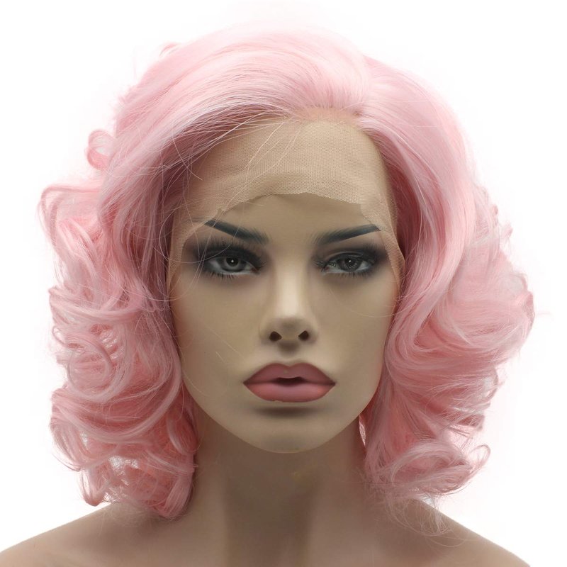 Pink Lace Front Wig | 10-Inch Heat-Friendly Synthetic Hair, Heavy Density, Realistic Look