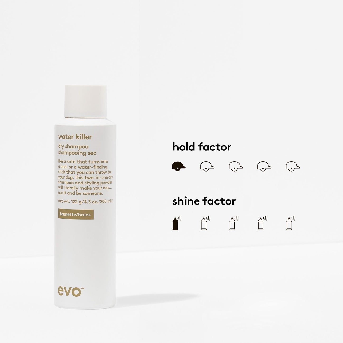 EVO Water Killer Dry Shampoo Brunette - Full Size 2-In-1 Dry Shampoo & Styling Spray, Refresh Hair, Replace Excess Oil with Volume & Texture - 4.3oz