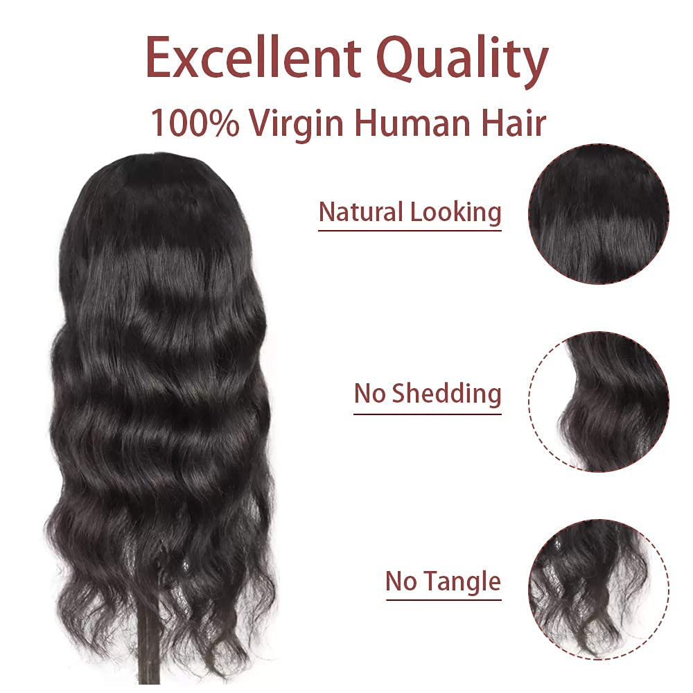 Headband Wig - Human Hair Body Wave for Black Women | 14 Inch Glueless, Natural Black, 150% Density