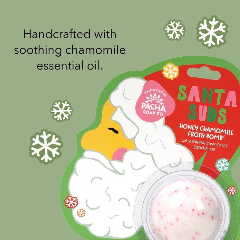 Pacha Soap Co. Santa Suds Bath Bomb Card - Sweet Chamomile Scent, Made with Honey, Chamomile, and Epsom Salt, Handmade, Moisturizing Christmas Holiday Bath Bomb, Made in The USA - 3 Pack