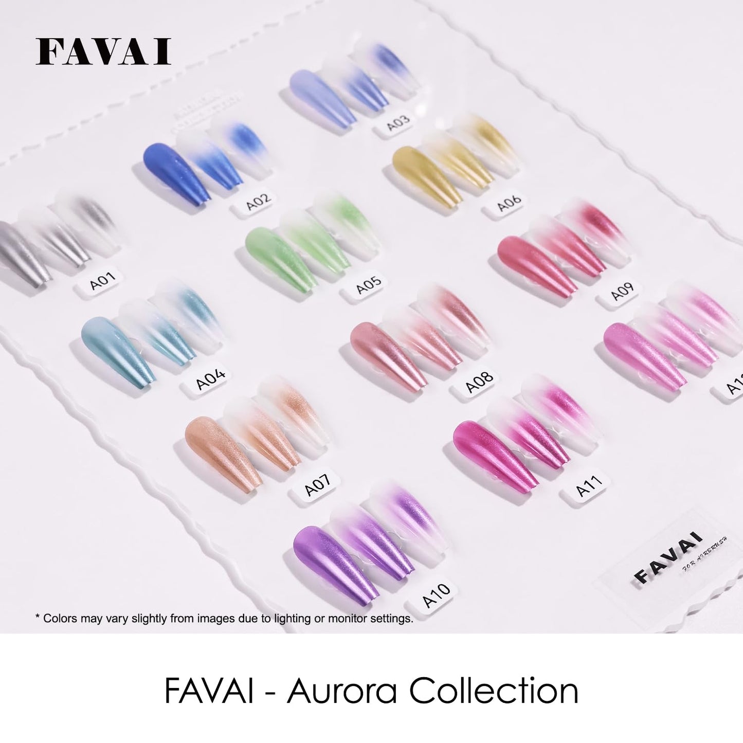FAVAI Iridescent Metallic Airbrush Gel Nail Polish 12 Colors, HEMA Free & Dilution Free, Non-Acetone Shimmer Glitter Gel for French Ombre Salon DIY Nail Art