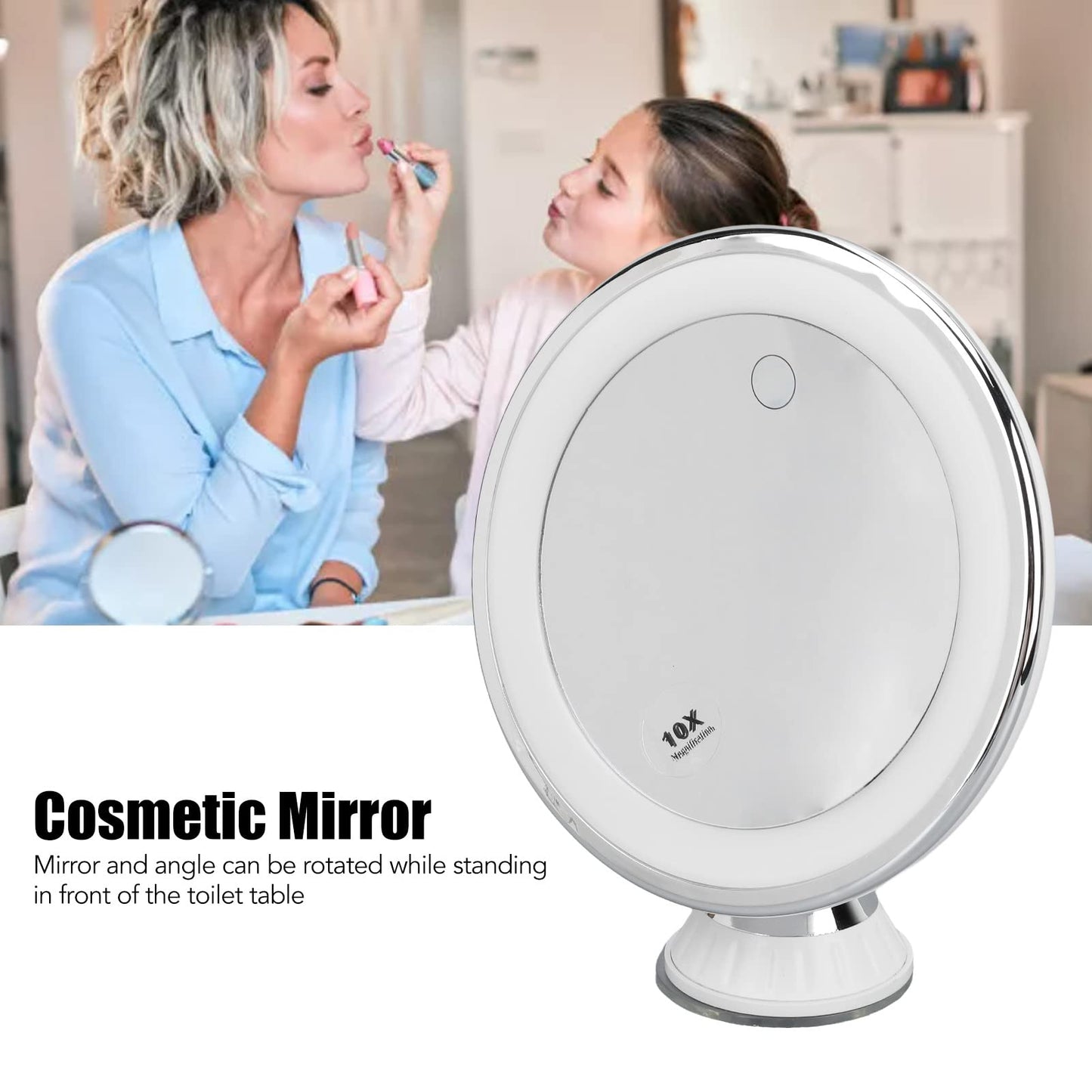 10x Magnifying Lighted Makeup Mirror, Magnifying Cosmetic Mirror, with Touch Control 3 Color Lighting and Suction Cup Travel Bathroom Shower Mirror