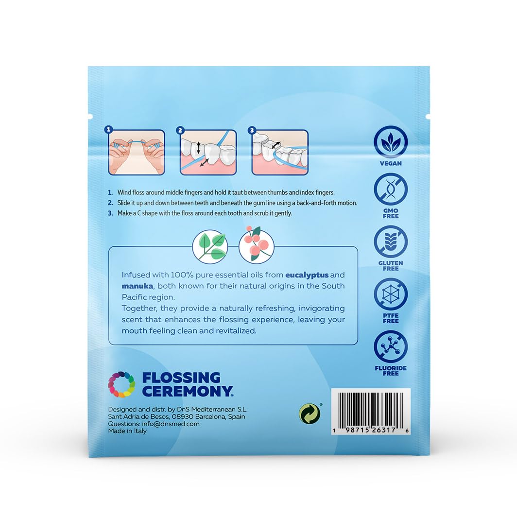 Flossing Ceremony | Expanding Woven Dental Floss | Smart-Weave Floss | Vegan | Natural | Non-Toxic & PFAS Free | Eucalyptus & Manuka | Hilo Dental para Dientes | 55 Yards x 9 Units (Refills Only)