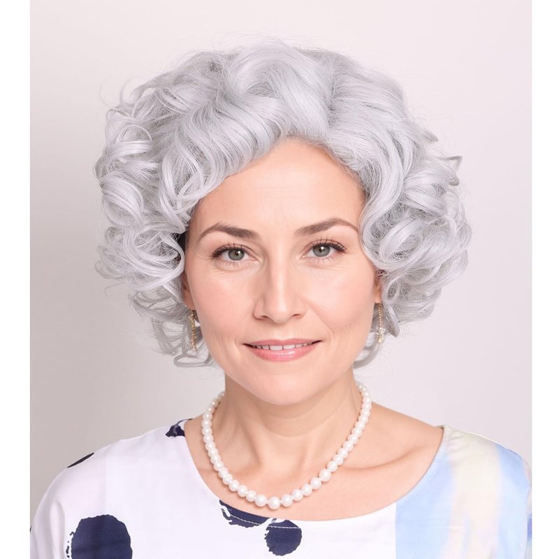 Silver White Curly Wig for 100 Days of School - Perfect for Old Lady Costume