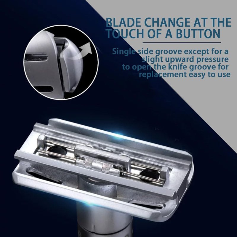 6-speed adjustable dual-blade safety razor with 10 platinum-coated stainless steel blades. Includes optional stand. Comes with complimentary travel pouch. (Silver)