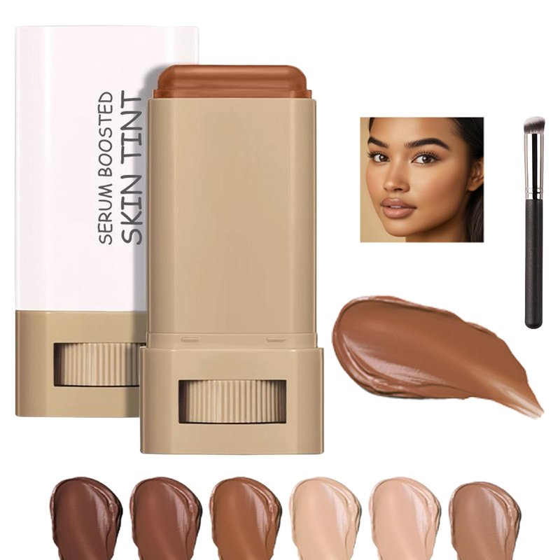 Skween Skin Tint for Black Women, Skween Beauty Balm Serum Boosted Hydration Skin Tint, Solid Tinted Serum Foundation Face Stick, Longwear Contour Stick, Natural Finish (3#)