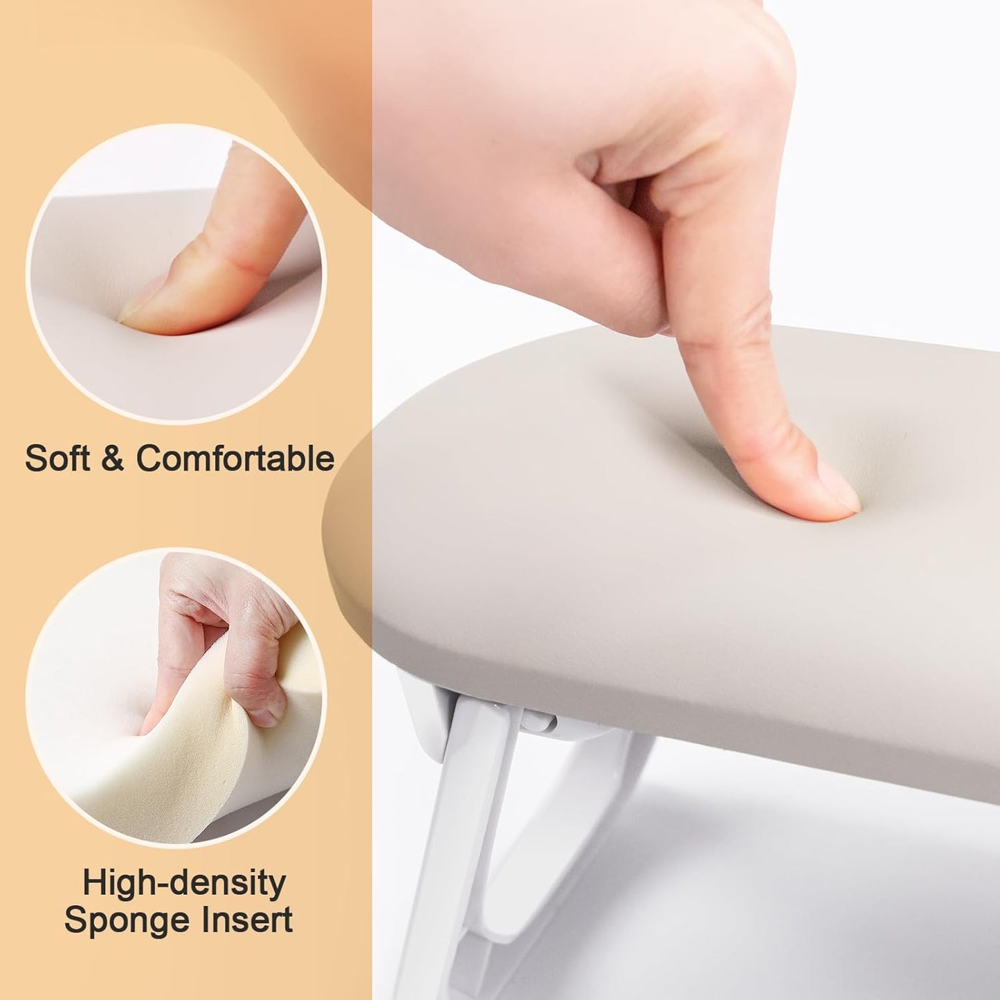 Nail Arm Rest - Foldable PU Leather Cushion for Acrylic Nails | Light Gray Hand Holder for Manicure & Pedicure