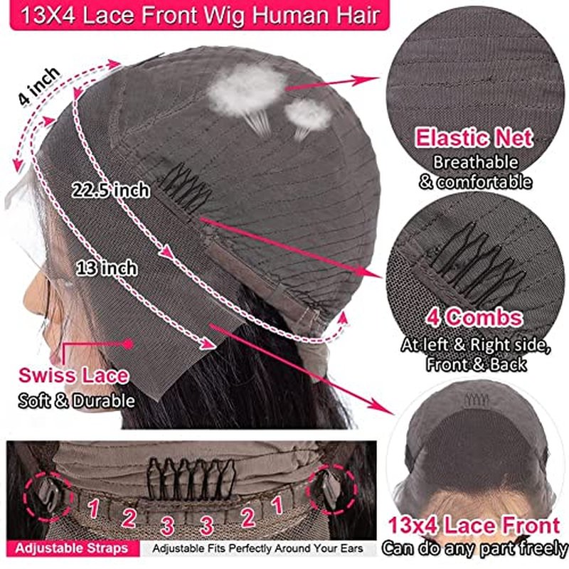 JIETAI 13x4 Loose Deep Wave Curly Lace Front Wig Pre Plucked with Baby Hair 180% Density Curly Human Hair Wigs 10A Wigs for Black Women Glueless Wig (28inch, Natural Color)