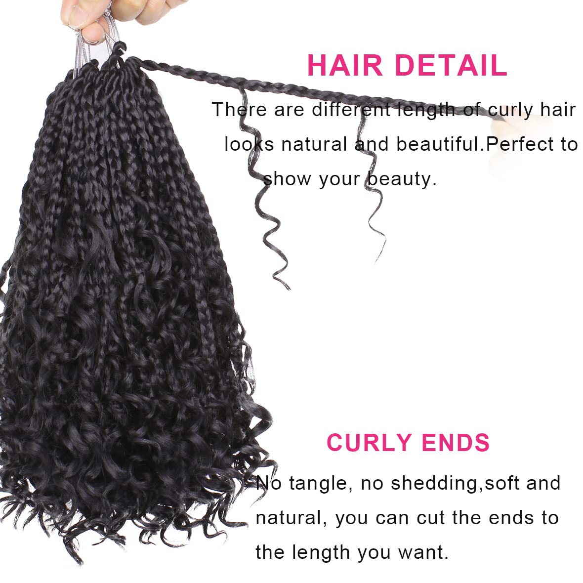 Unionbeauty Boho Box Braids Crochet Hair 22 Inch Black Goddess Box Braids Crochet Hair Curly Ends 8 Packs Bohemian Box Braids Crochet Box Braids Synthetic Braiding Hair Extension for Black Woman 1B#