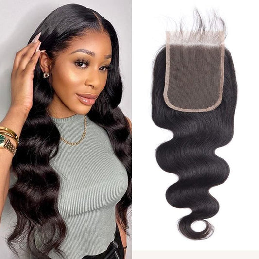 4x4 Transparent HD Lace Closure Only Body Wave Hair Closure Invisible Lace Closure 12A Brazilian Virgin Remy Human Hair Pre Plucked with Baby Hair Natural Black (22 Inch)