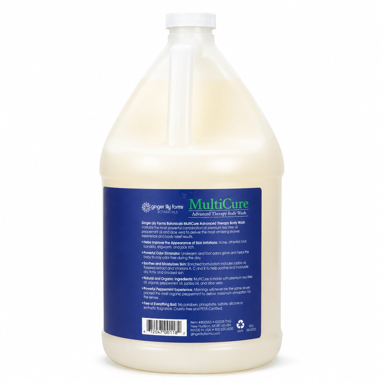 Ginger Lily Farms Botanicals MultiCure Advanced Therapy Body Wash with Tea Tree Oil, Peppermint and Aloe Vera, 100% Vegan & Cruelty-Free, 1 Gallon (128 fl oz) Refill