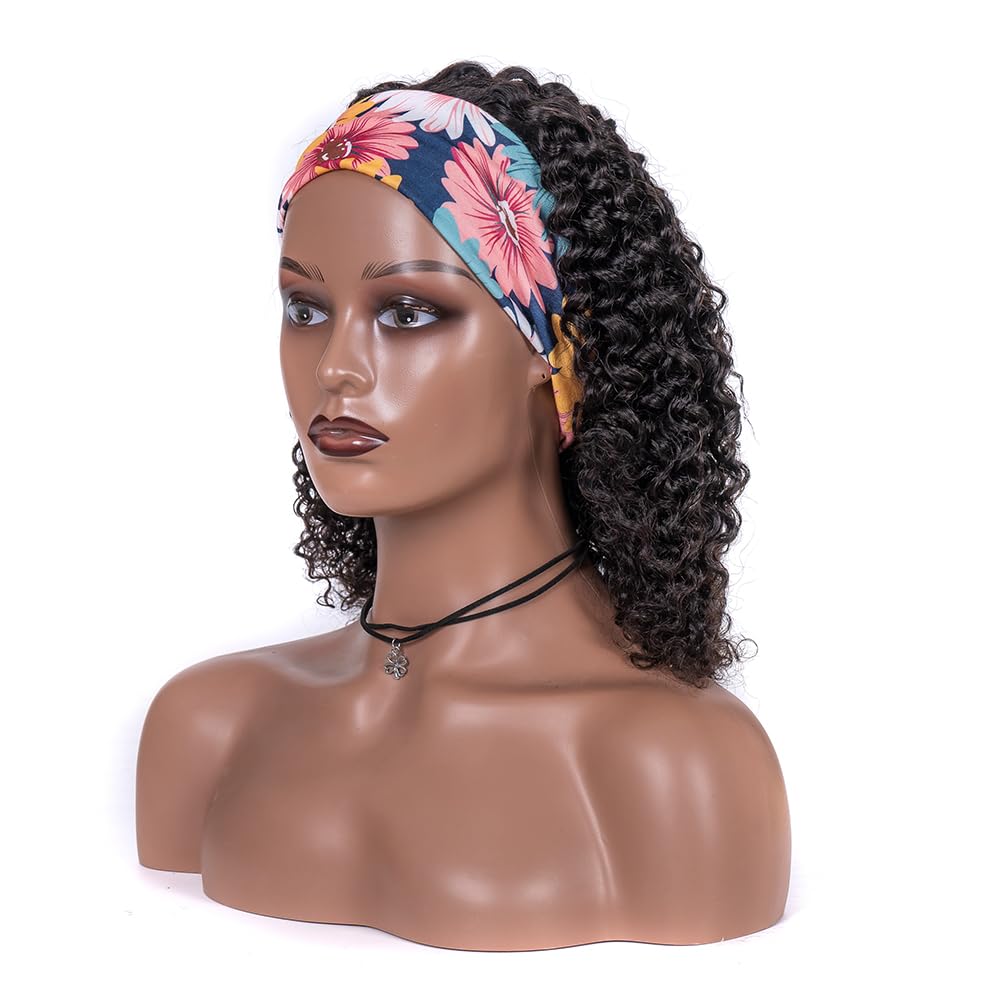 YANZIJF 14 Inch Headband Wig Human Hair Jerry Curly Headband Wigs for Black Women Glueless None Lace Front Wig Full Machine Made Curly Wave Headband Wigs Natural Color (curly Headband Wigs)
