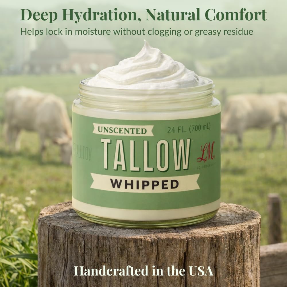 Whipped Tallow Face Cream | All-Natural Body Moisturizer for Dry Skin - 24oz, Unscented, USA Made
