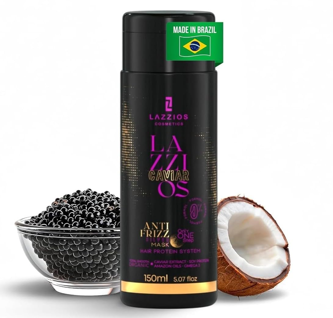 Lazzios Caviar Organic Hair Protein – Brazilian Professional Straightening & Smoothing Treatment – Formaldehyde-Free Formula with No Toxic Acids, Hyaluronic Acid, Keratin, Caviar & Argan Oil – 120 ml