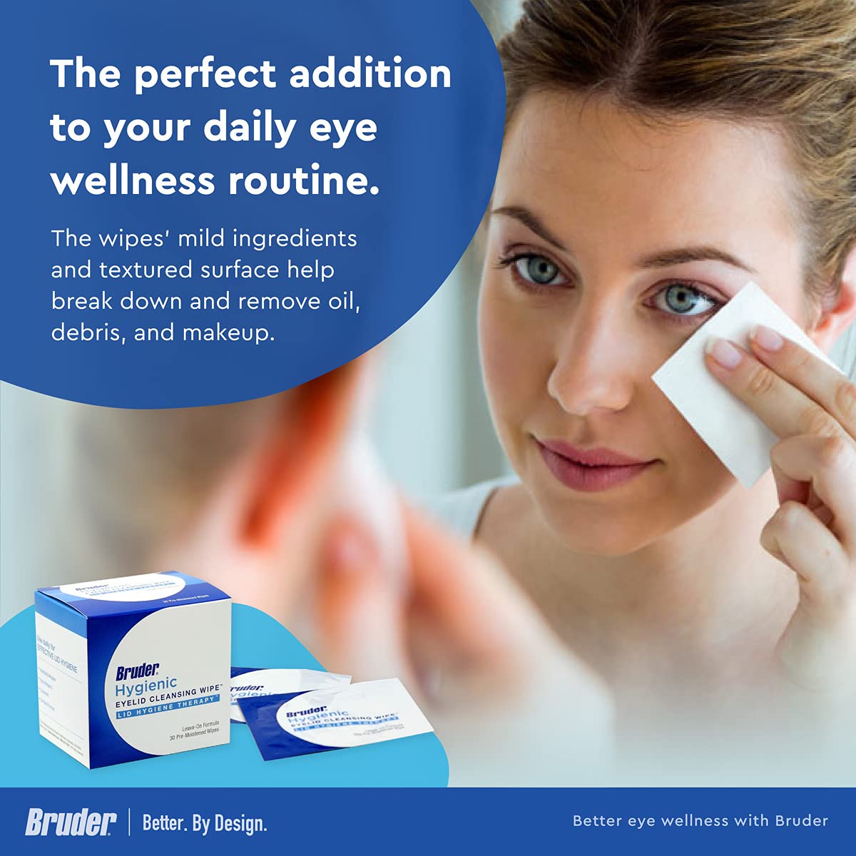 Bruder Eyelid Cleansing Wipes, 30 Count (Pack of 3), Hygienic Eye Care for Removing Excess Oil and Debris from Eyelids and Lashes, Rinse-Free, Unscented, Adults