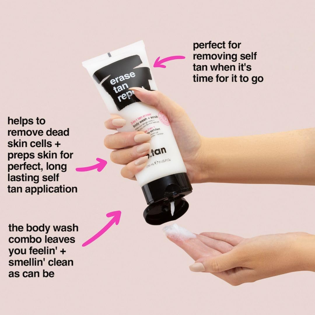 b.tan Self Tan Remover | Erase Tan Repeat - Best 2-in-1 Self Tanner Eraser & Exfoliator Scrub, Express, for Dark Spray Tans, Mousse, Gradual Lotion, Sunless Tanning Eraser, 8 Fl Oz