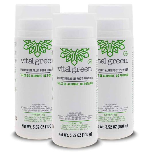Vital Green Natural Powder Deodorant of Crystal Stone Alum (Potassium) - Unscented - Body or Feet Use - 100 g - 3.53 oz (3 Units)