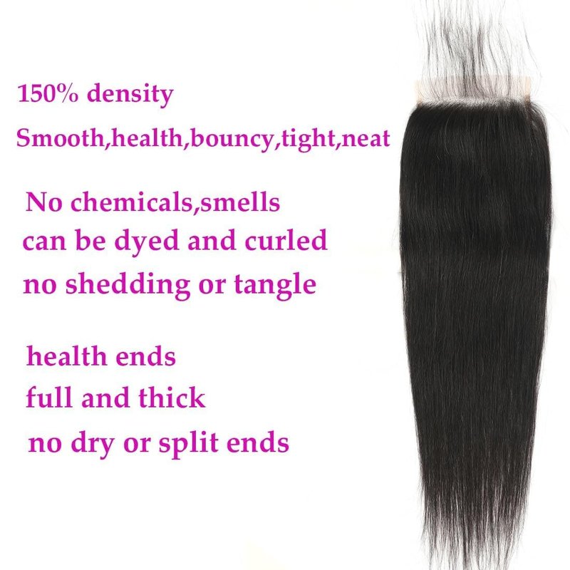 5x5 HD Transparent Lace Closure - Virgin Brazilian Straight Human Hair, 16 Inch, Pre-Plucked, Natural Black