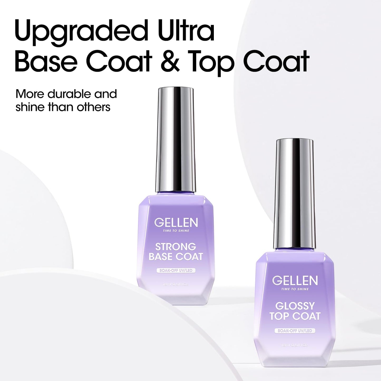 GELLEN Gel Top Coat and Base Coat, 2 Pcs 18ml Superior Base Coat Top Coat Set, No Wipe Soak Off Ultra Glossy Nail Gel, UV LED Needed Clear Nail Polish, Long Lasting for 28+ Days