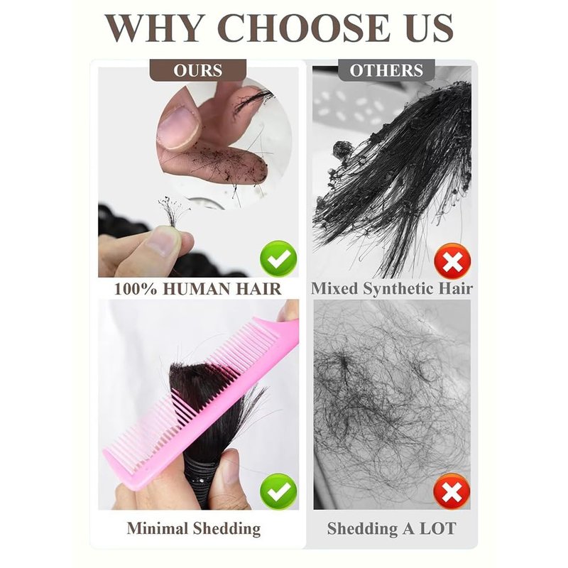 Human Braiding Hair - Boho Deep Wave Bulk Extensions | 100g, 16 Inch, No Weft, Natural Color