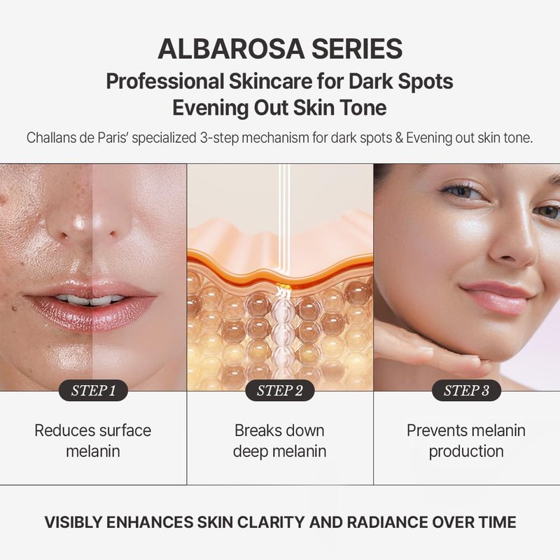 [CHALLANS de PARIS] Ampoule de Albarosa Dark Spot Care Serum – Sun Damage Repair, Brightening & Hydration, Face Ampoule for Even Skin Tone, Lightweight Korean Skincare, 1.23 fl oz