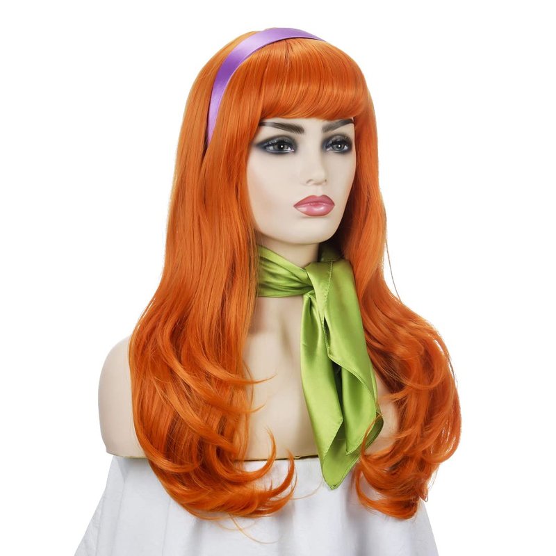 TSNOMORE Long orange Wig Women Halloween Costume Party Cosplay Wig with Accessories (Color-1)