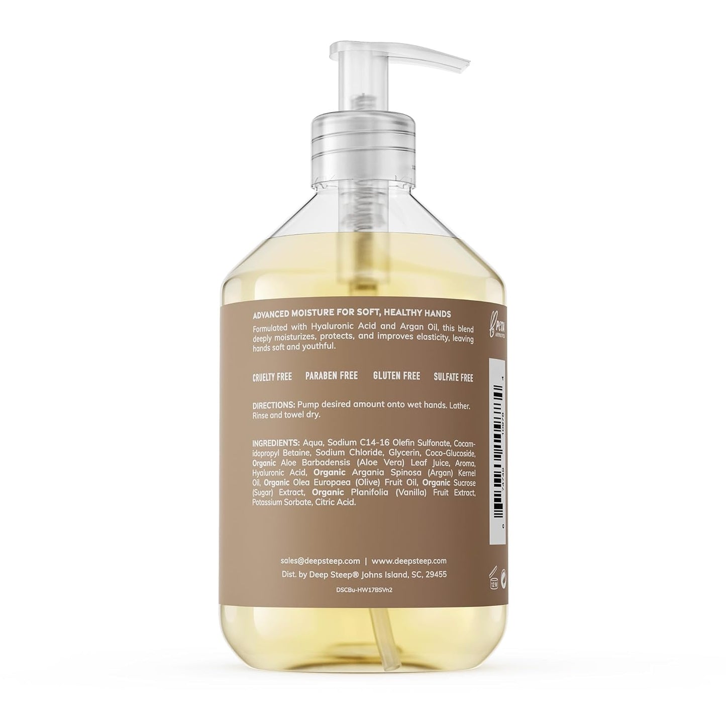 Deep Steep Liquid Hand Wash - Brown Sugar Vanilla Moisturizing Cleanser with Olive Oil & Aloe Vera | 17.6 oz