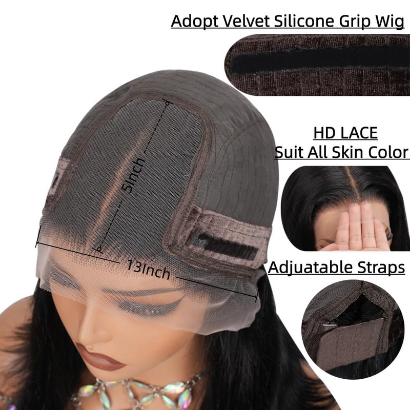 Monicass Velvet Grip Wig Bob Wig Human Hair Glueless Wigs Pre Plucked Pre Cut 12×5 T shaped- HD Lace Front Glueless Wigs Human Hair 180% Density Short Straight Bob Wigs for Black Women (10inch)