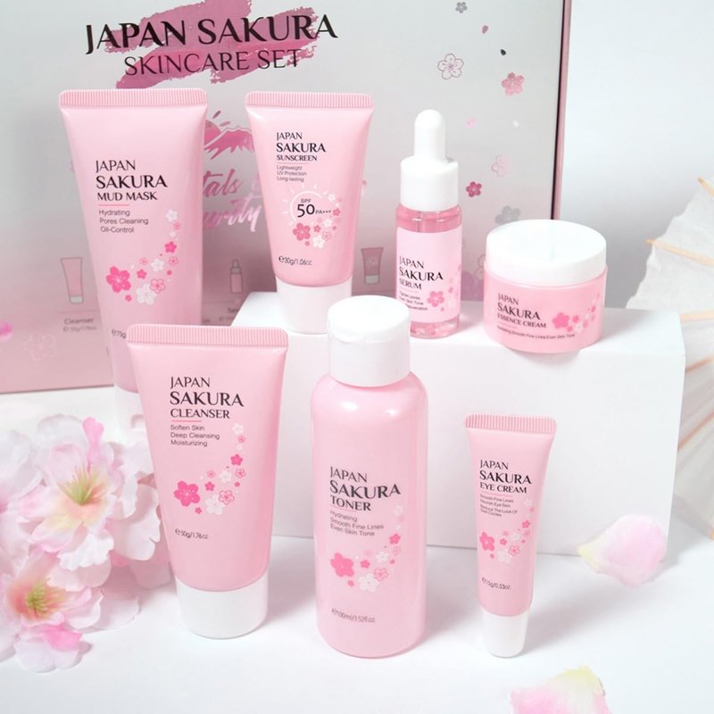 Sakura Skin Care Set - Complete 7-Piece Skincare Gift Set for Girls 10-12 | Travel Size with Mud Mask