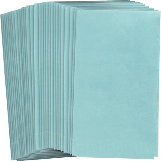 Robin's Egg Blue 2-Ply Guest Towels - 8" x 4" (Pack Of 40) - Luxury Paper Hand Towels For Parties & Events